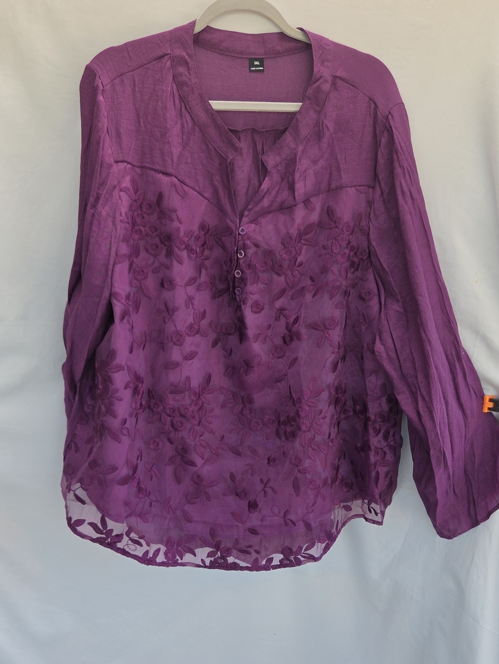 SHEIN Purple Floral Sheer Embroidered Blouse Sz 3x
